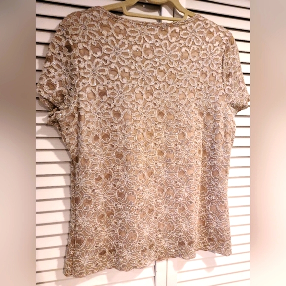 Brittany Black - Holiday Sparkle Glittery Beige top, Lace/cami layered L/… - Picture 3 of 6